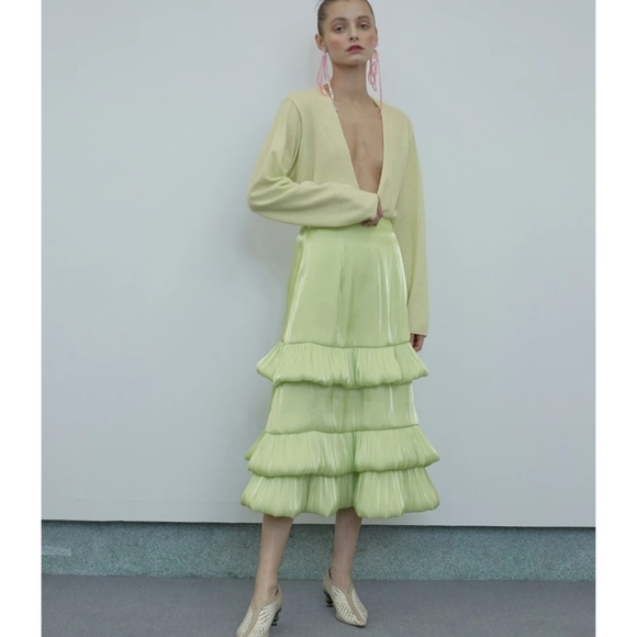 Green Tiered Flounce Skirt